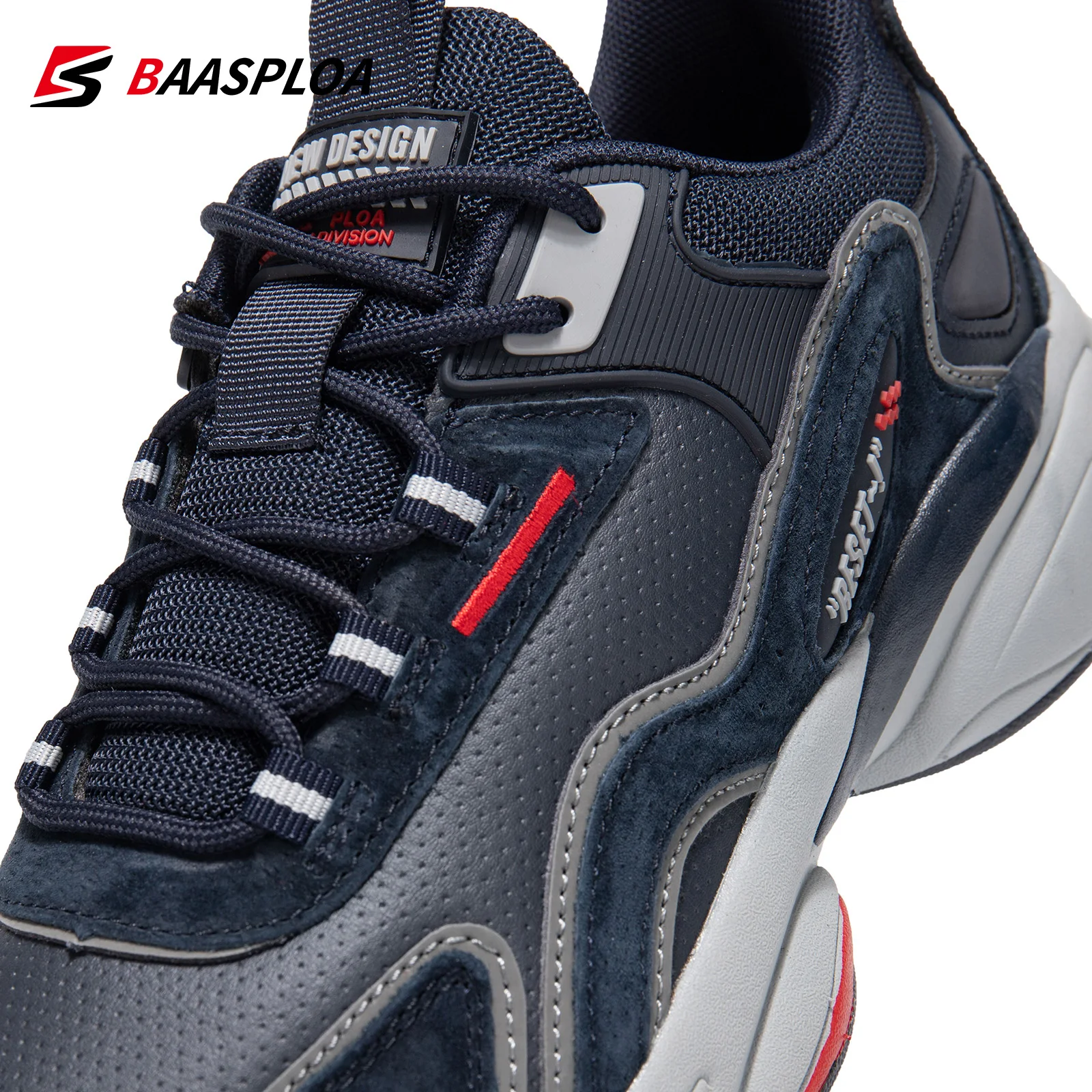 Baasploa Shoes for Men Lightweight Running Men's Designer Leather Casual Sneakers Lace Up Male Outdoor Sports Shoe Tennis image 5