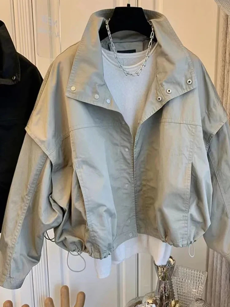 Loose Women's Spring Autumn Short Coat Jacket Windproof Water-Resistant Casual Style Zipper Closure Fashionable plus Size