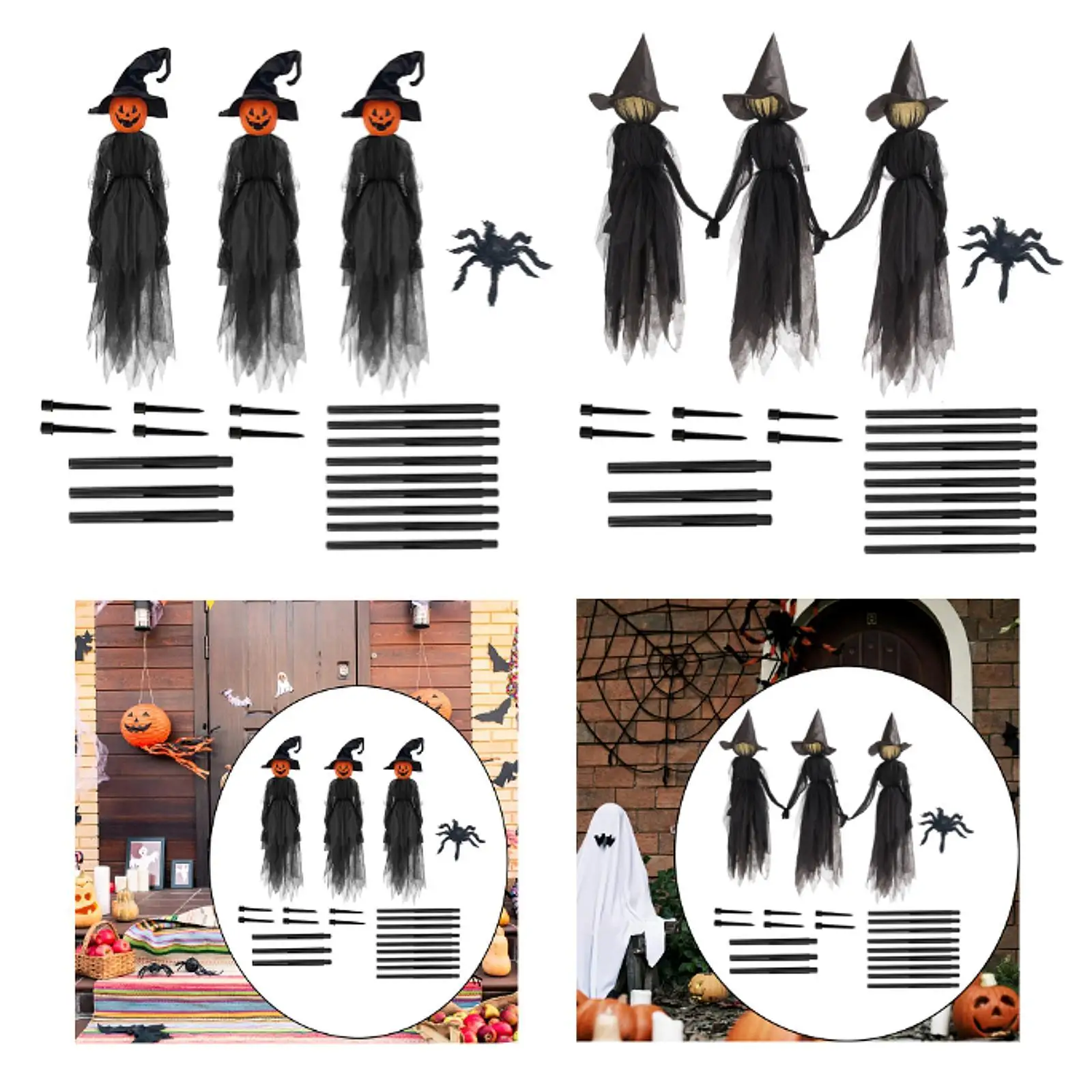 Glowing Halloween Witches with Stakes Set Large Halloween Decorations Outdoor for Garden Porch Holidays Party Haunted House