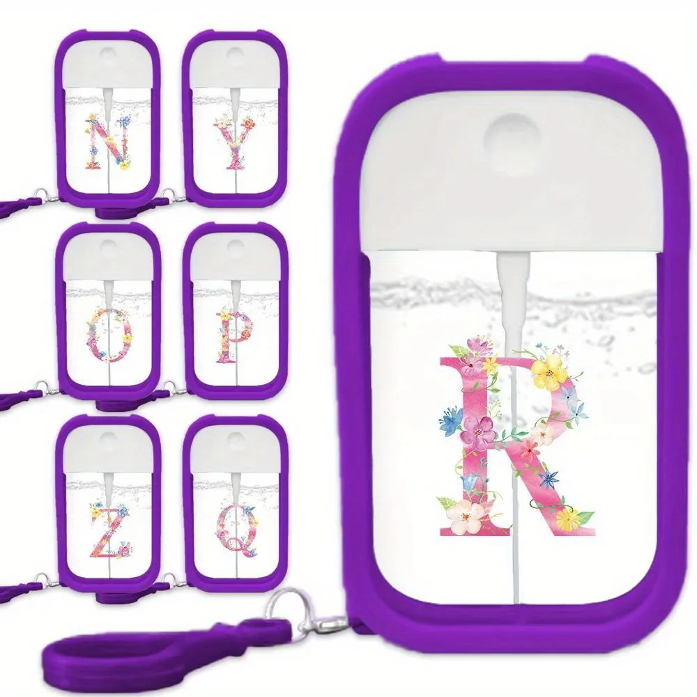 Portable Perfume Bottle With Funnel Silicone Sleeve Card Type Spray Bottles Travel Alcohol Split Bottle Pink Flower Pattern