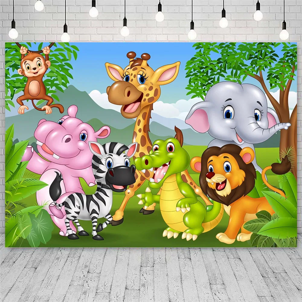 Safari Jungle Animal Photography Backdrop Wild One 1st Birthday Boy Girl Newborn Baby Shower Custom Background for Photo Studio