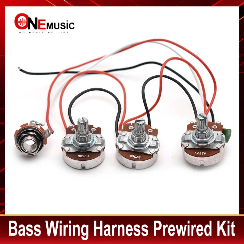 JB Bass Wiring Harness Prewired Kit 250K Pots 2 Volume 1 Tone For Jazz Bass Electric Guitar Parts