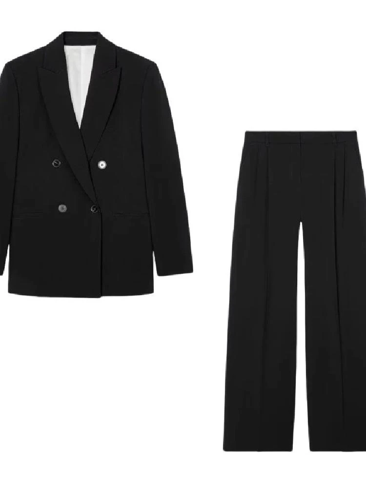 Conjunto de terno feminino com almofadas de ombro botões de fileira dupla gola virada para baixo mais calças compridas conjunto de roupas de trabalho Faionable