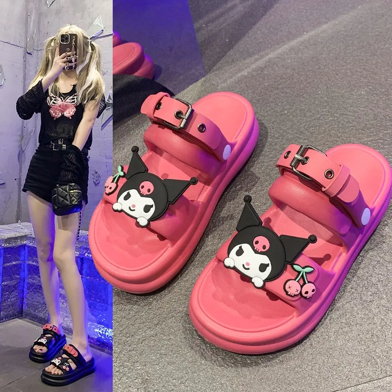 Sanrio cartoon pattern cute kuromi new student fashion simple versatile high-looking non-slip thick-soled sandals and slippers