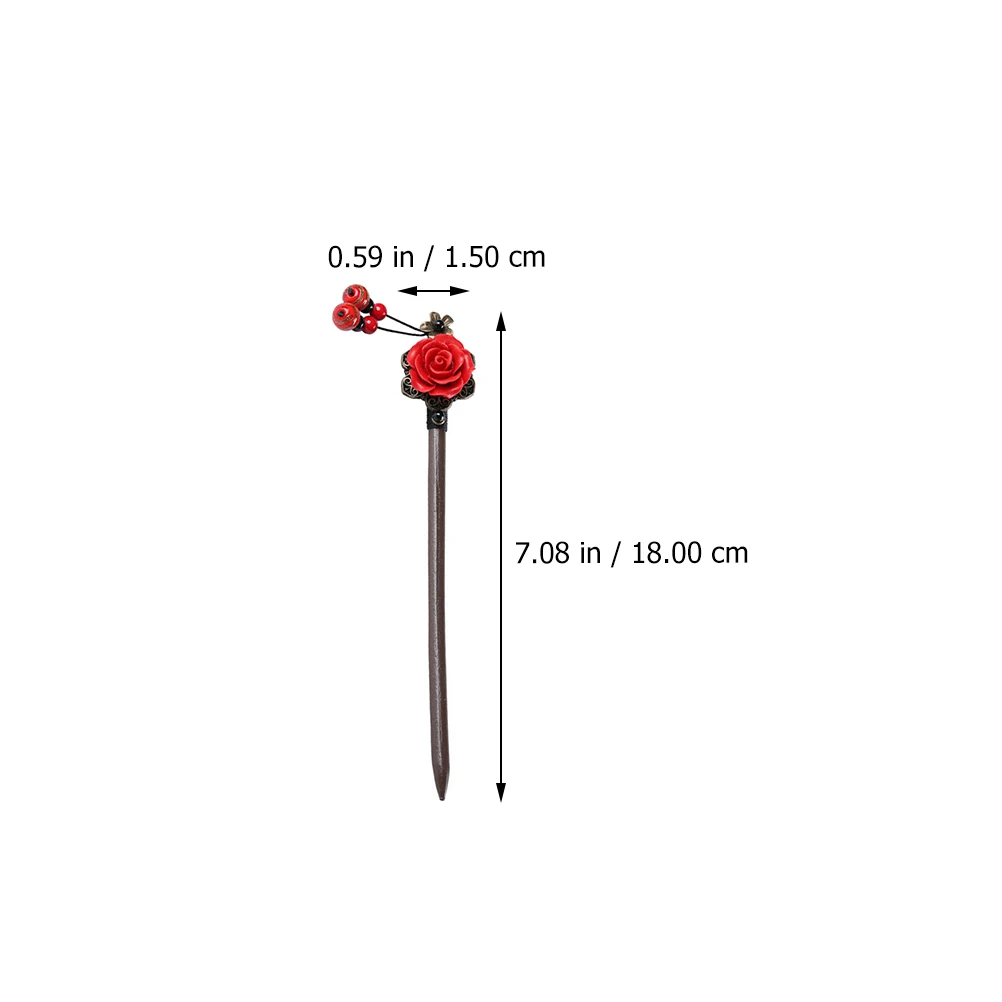 

Red Flower Hair Chopsticks Chinese Wooden Vintage Traditional Delicate Style Retro Hairpin Headdress Durable Quality