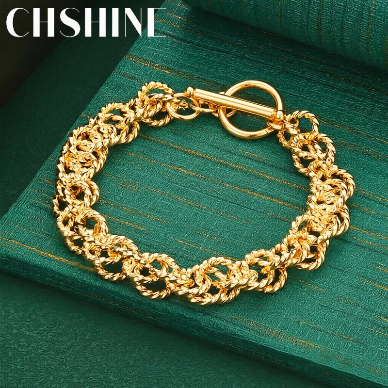 925 Sterling Silver 18K Gold  Multiple Circles Chain Bracelet For Woman Wedding Party Fashion Charm Jewelry Gifts
