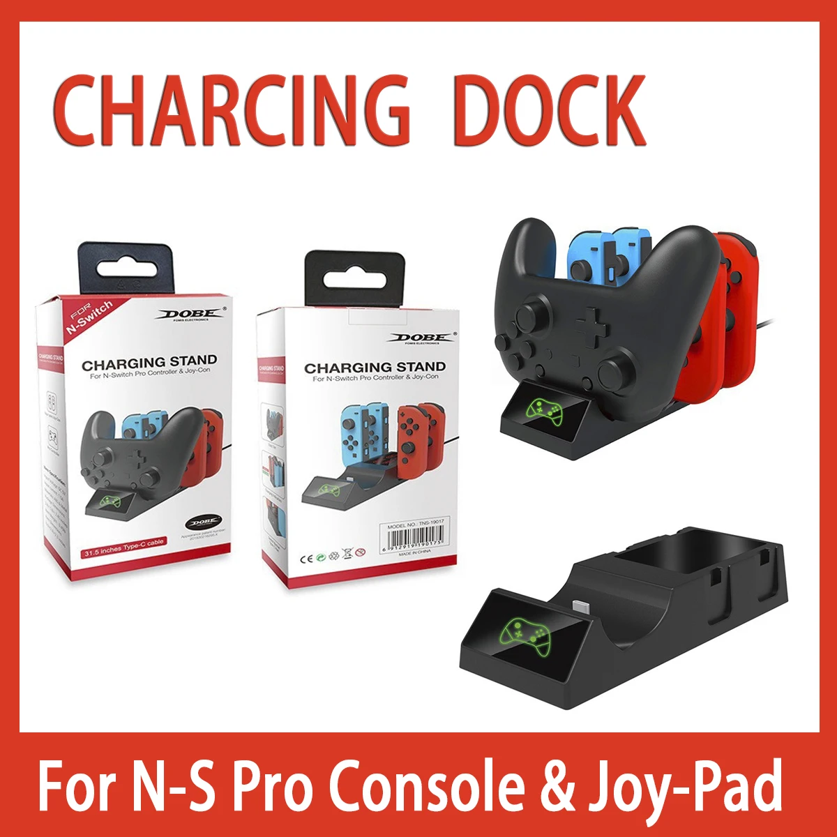 TNS-19017 5-in-1 Multifunctional Charging Dock with LED Light Effect for Switch Pro Controllers & Switch Joy-Con Controllers