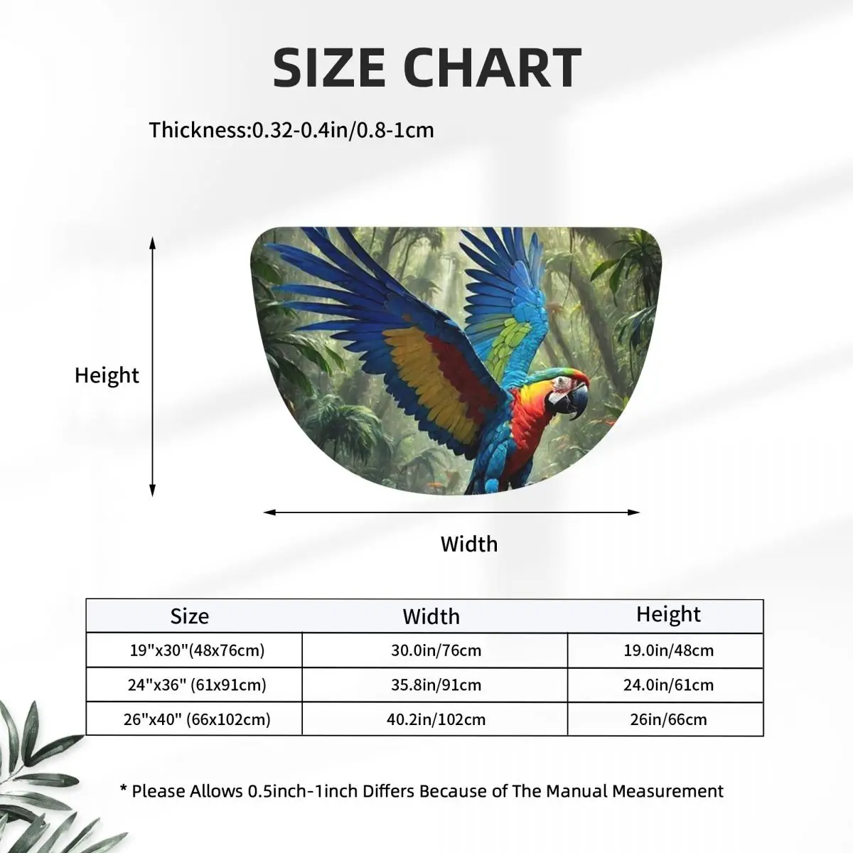 Cute Macaw Parrots Soft Flannel Half Round Doormat Non Slip Bathroom Mat Absorbent Floor Carpet for Home Bedroom