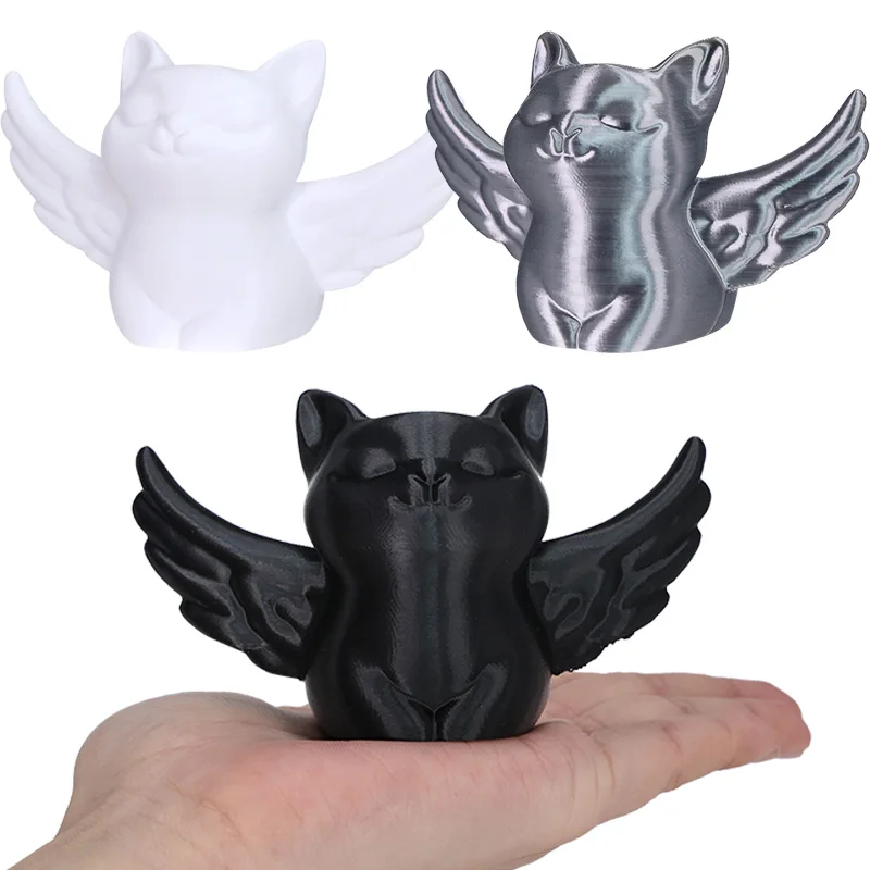 Cute Little Angel Wing Cat Toys 3D Printed Angel Wing Cat Sculpture Figurines Tabletop Ornament Household Decoration Kids Gifts