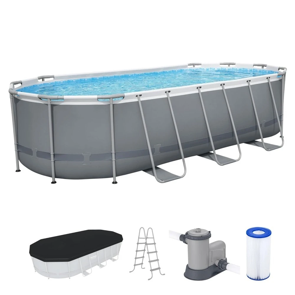

18' X 9' X 48" Above Ground Pool, Oval Metal Frame Outdoor Swimming Pool Set with Filter Pump, Customized