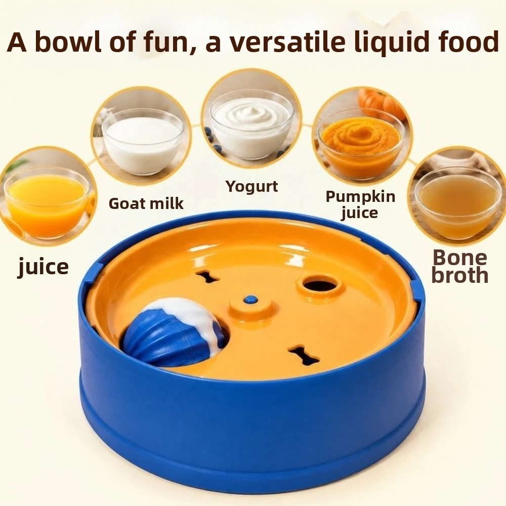 Anti Choking 2 In 1 Slow Feeder Bowl Non Slip Large Capacity Dog Slow Food Bowl Rolling Ball Plastic Pet Lick Bowl
