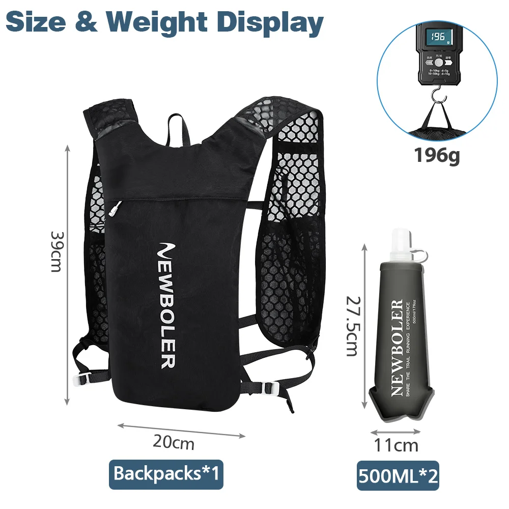 NEWBOLER Atmungsaktive Trinkweste, Trailrunning-Rucksäcke, leicht, Radfahren, Laufen, Joggen, Marathon-Rucksack, Reiten, Klettern – Detail 2