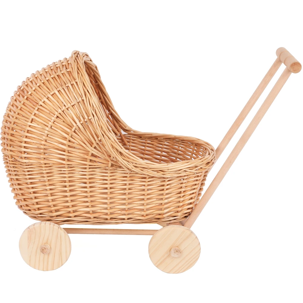 Newborn Photography Wicker Stroller with Wooden Chassis Doll Pram Baby Girl Gift Basket Baby Shower Decor Photo Accessories