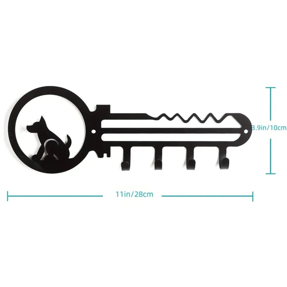 CIFBUY Wrought Iron Key Shaped Wall Rack Wall Mounted Holder with 4 Hanging Hooks Towel Coat Rack Hanging Wall Art Home Decor