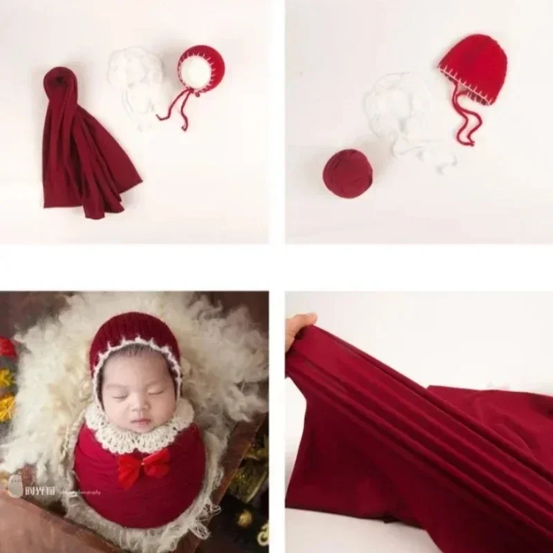 Christmas Theme Photography Clothing Soft Knitting Single Hat and Butt Short Baby Red Wraps Sets Studio Photoshoot Outfits