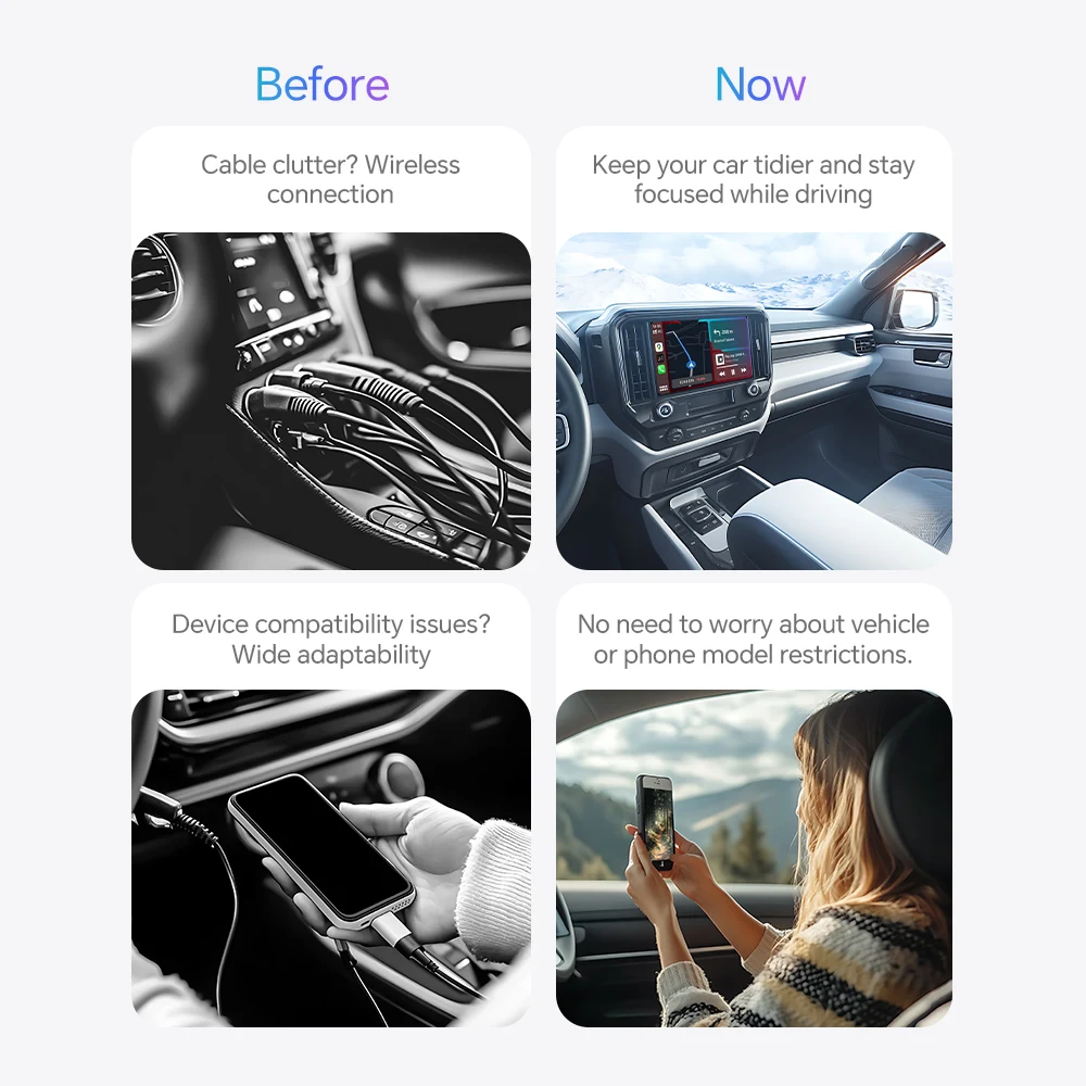 2in1 CarPlay Android Auto Mini Box Wired To Wireless USB Plug&Play Carplay Box Bluetooth WiFi Smart Dongle Connect Fit 99% Car