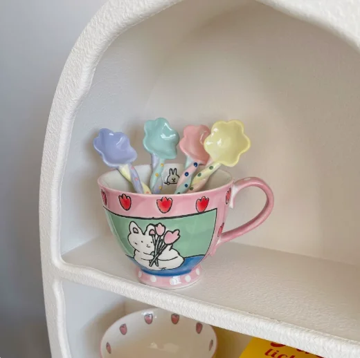 Spoon Cute Creative High Appearance Level Eating Long Handle Ceramic Coffee Stirring Spoon Star Dessert Spoon Kitchen Tools
