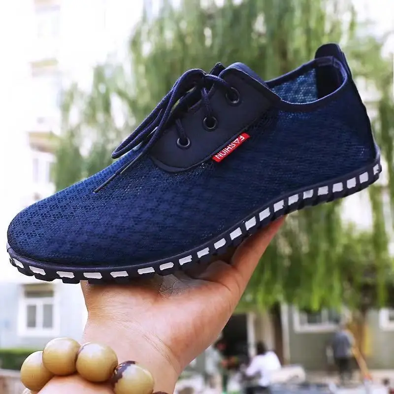 Herren-Mesh-Schuhe zum Schnüren, atmungsaktive koreanische Version für den Sommer, vielseitige, gewebte Laufschuhe aus Mesh.