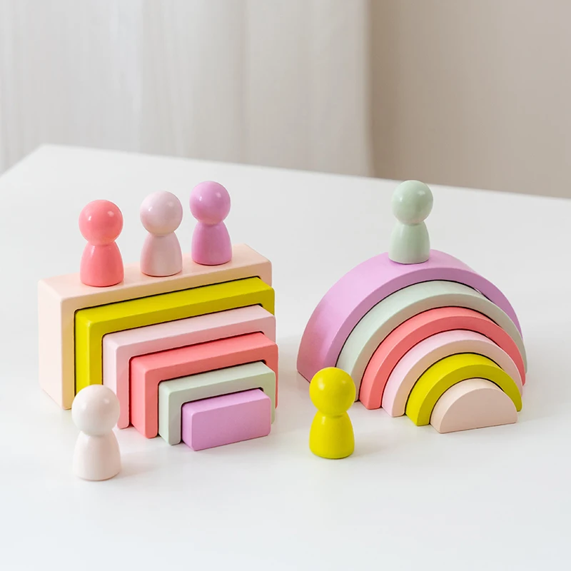 

Montessori Stacking Open Ended Educational Gift Pastel Rainbow Shape Sorter blocks for Toddlers Makaron Early Education