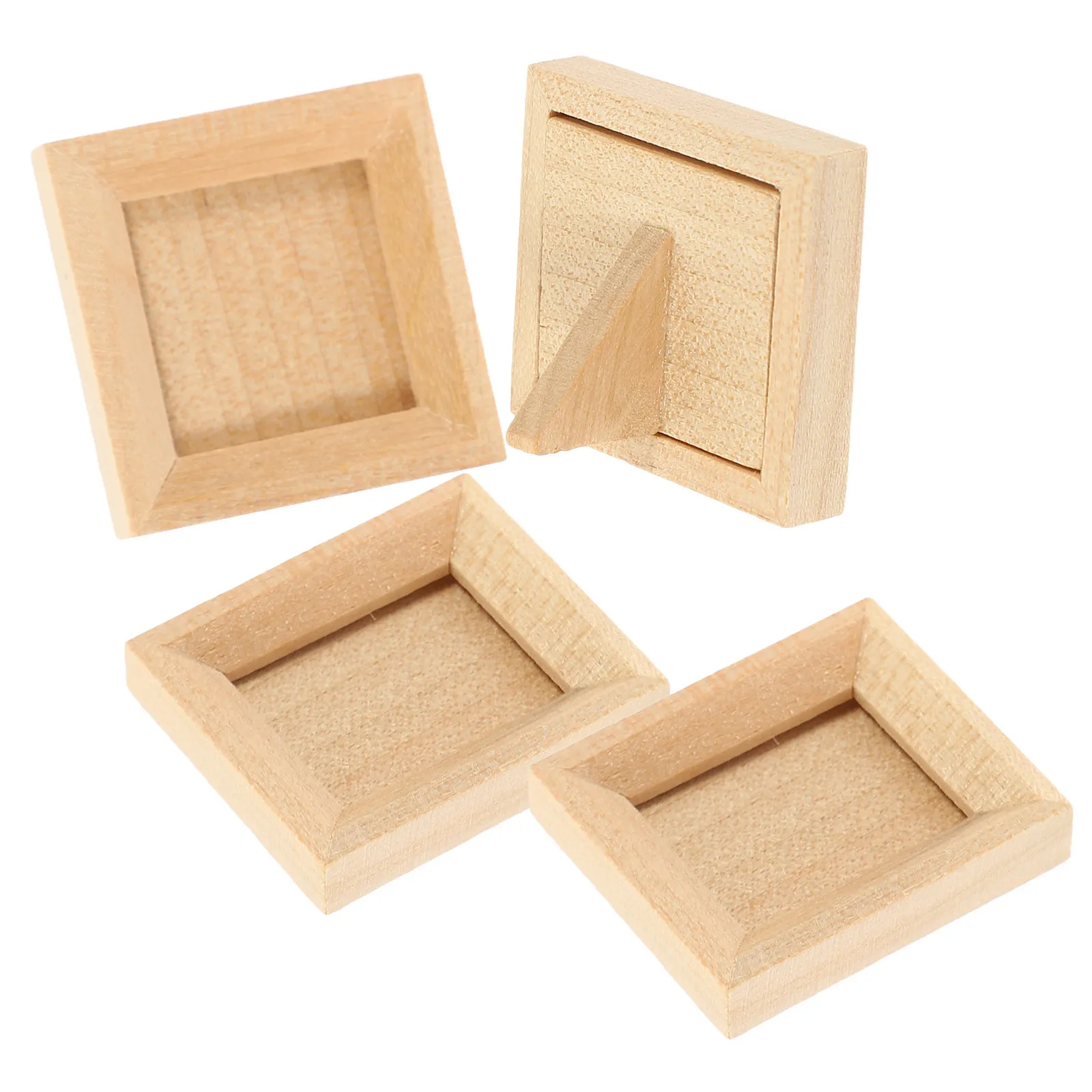 4Pcs Miniature Dollhouse Photo Frame Set Unfinished Wood Mini Frames for DIY Dollhouse Decoration Miniature Picture Frames Kit