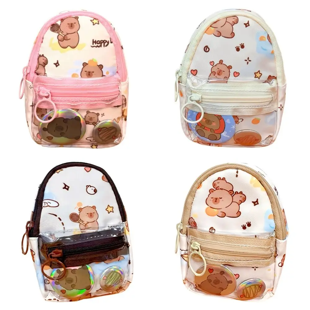 

Schoolbag Design Capybara Pouch Keychain Portable Cartoon Mini Coin Purse with Hook Cute Anime Badge Display Bag Keys