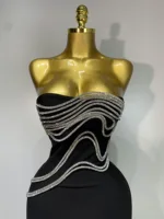 Women Sexy Strapless Diamond Lines Bodycon Bandage Long Dress Celebrity Red Carpet Dress Elegant Evening Birthday Party Dresses - Image 5