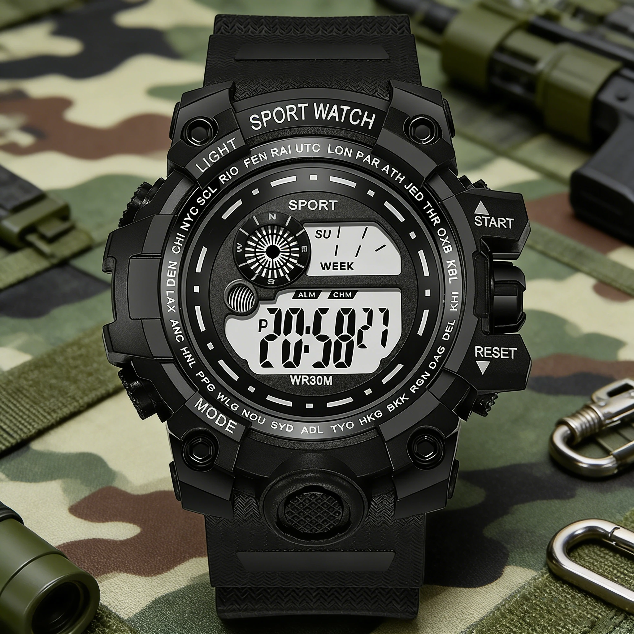 

Мужские спортивные часы, водонепроницаемые светодиодные цифровые часы с большим циферблатом, спортивные часы для фитнеса, многофункциональные электронные наручные часы для мужчин