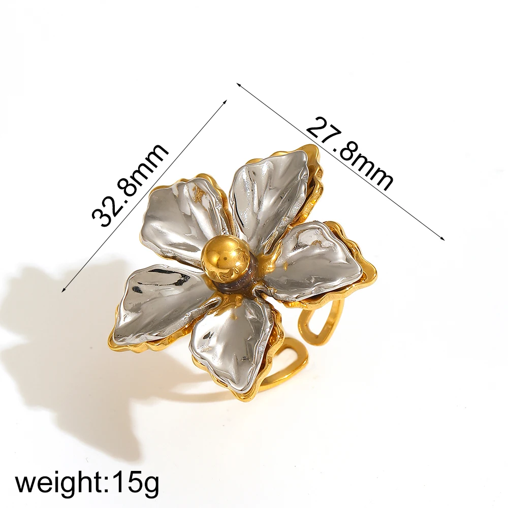 Vintage-Edelstahlring in Gold- und Silberfarbe mit Blumenmuster, zum Stapeln, für Damen, Party-Schmuck – Detail 7