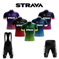 Strava-Conjunto de ropa de Ciclismo para Hombre, Maillot de manga corta con pechera, color negro