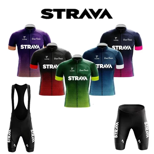 Imagen 1 del producto Strava-Conjunto de ropa de Ciclismo para Hombre, Maillot de manga corta con pechera, color negro