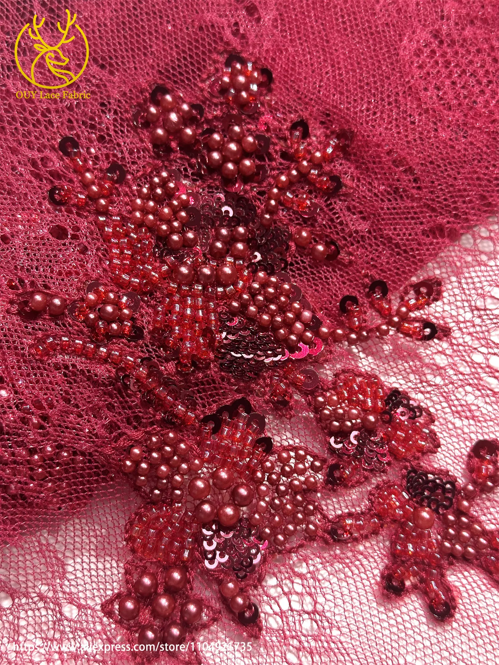 Grüner Afrikanischer Bräutigam Bestickter Blumen-Tüll-Spitzenstoff 2026 Französische Nigerianische Perlen-Pailletten-Spitze Hochzeitskleid-Material – Detail 13