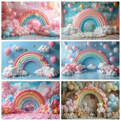 Newborn Baby First Birthday Photography Backdrop Arch Rainbow Balloon Girl Boy Baby Shower Birthday Cake Smash Photo Background