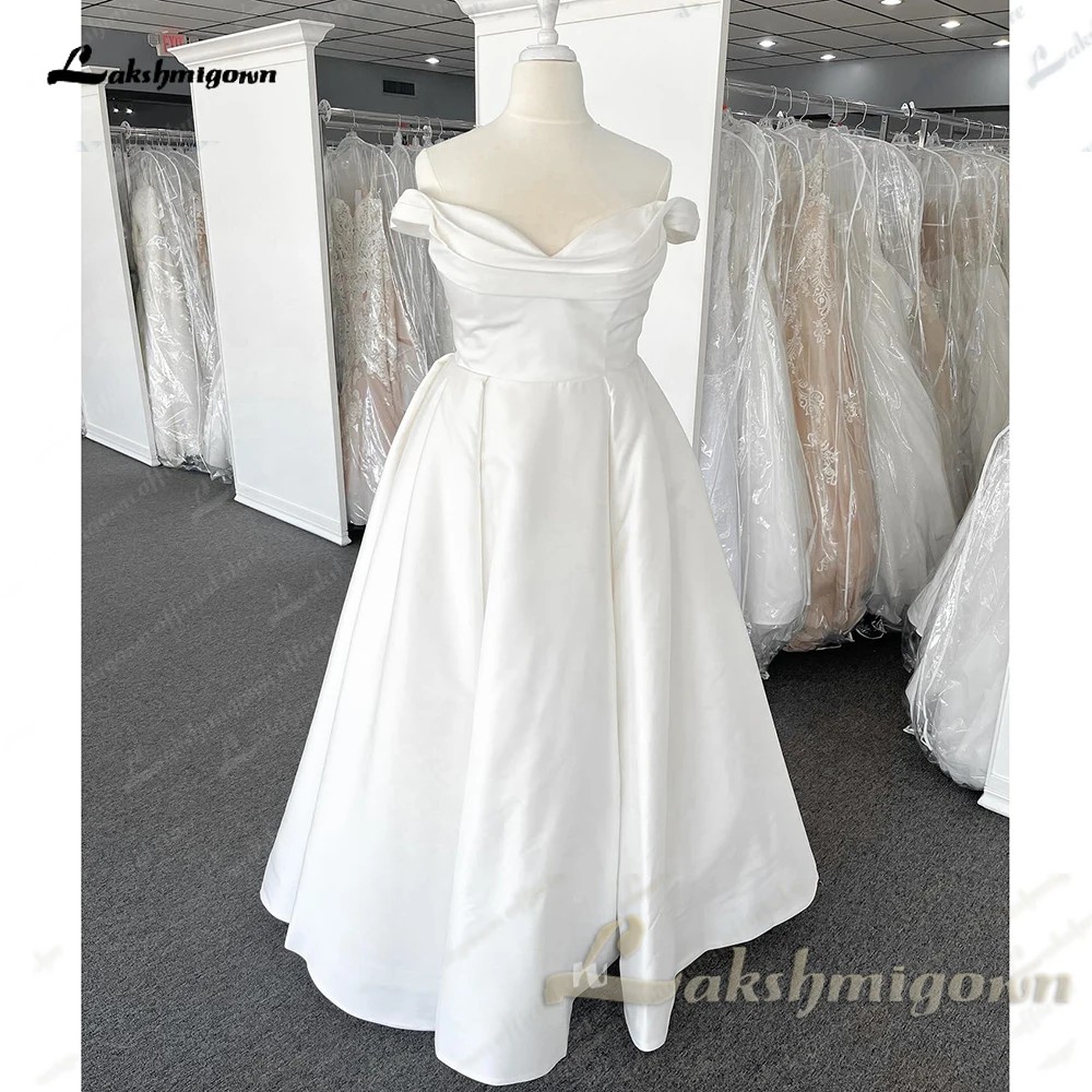 Lakshmigown Off the Shoulder Satin Wedding Dresses A-line Ivory Floor Length Bridal Gown Tailor Made Women Travel Bride