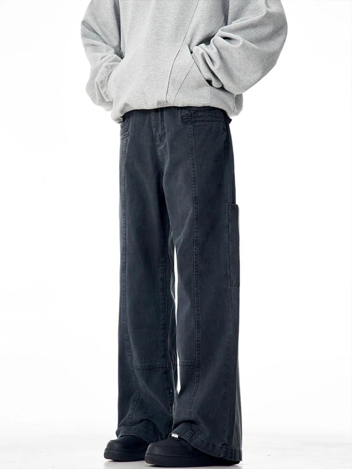 الأمريكية Waed خمر مستقيم الساق ملابس العمل السراويل الأكورديون كيت الجينز فضفاض الرجعية السراويل للرجال والنساء #2