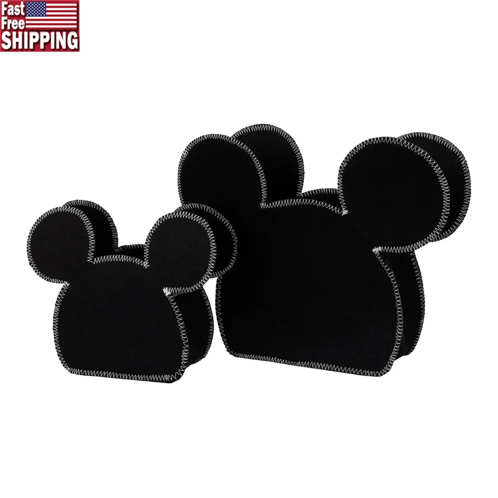 

Mickey Mouse Shaped Felt Storage Caddy Set Nursery Toy Organization Cute Black Storage Bins 2 Piece Functional Design