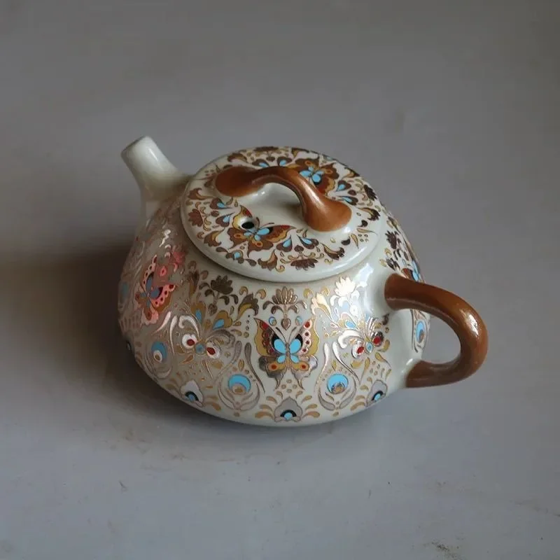 Hand Drawn Ceramic Teapot, Vintage Chinese Kung Fu Teapot, Household Brewing Porcelain Tea Set, Vintage Floral Design