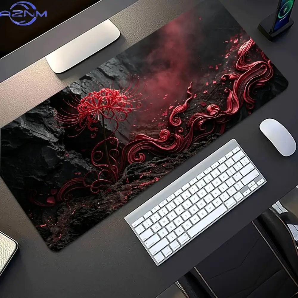 Oversized Gaming Desk Mat Red Dragon Plum Ink Print Non Slip Rubber Lock Edge Pad For Laptop Office Desktop Stuff