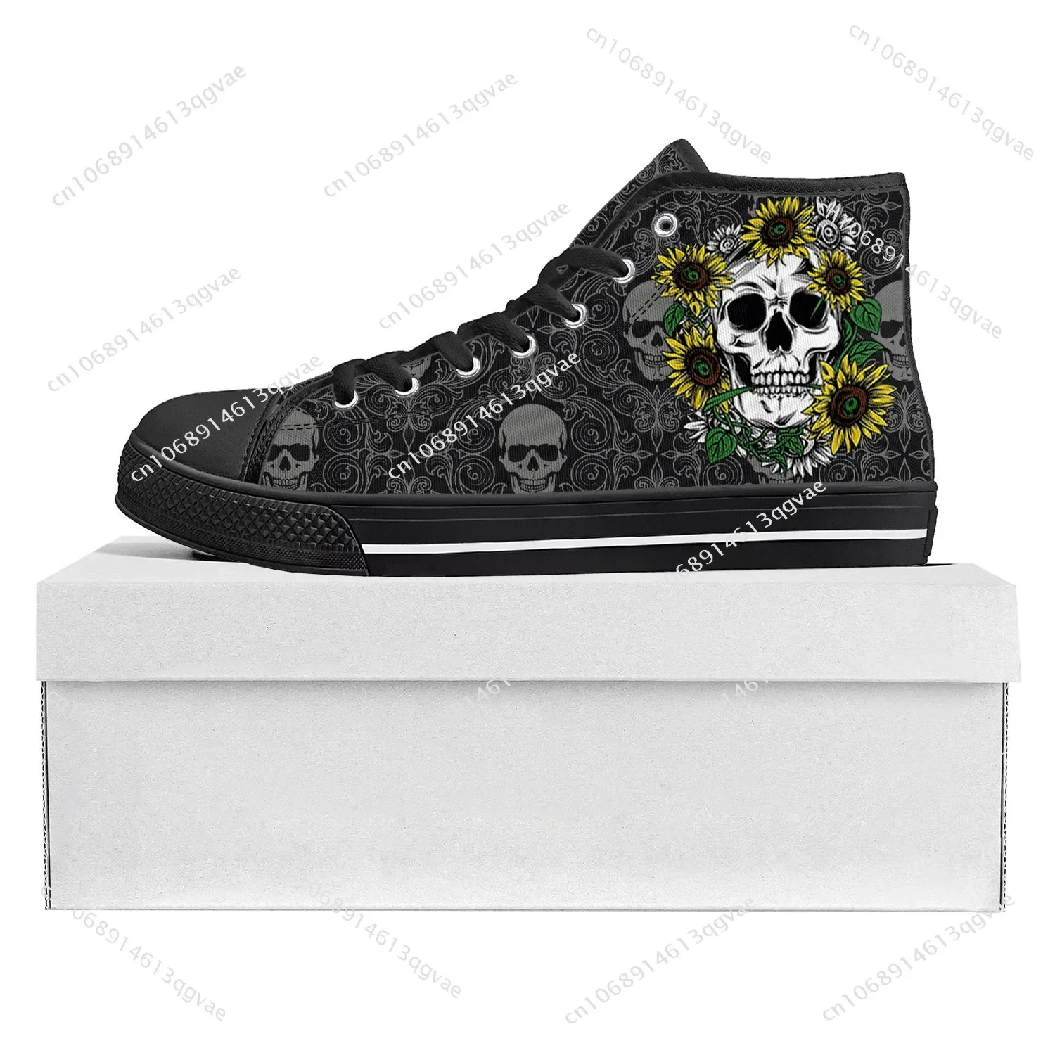 Sunflower Skull High Top High Quality Sneakers Mens Womens Teenager Canvas Sneaker Custom Made Shoe Casual Couple Shoes Black