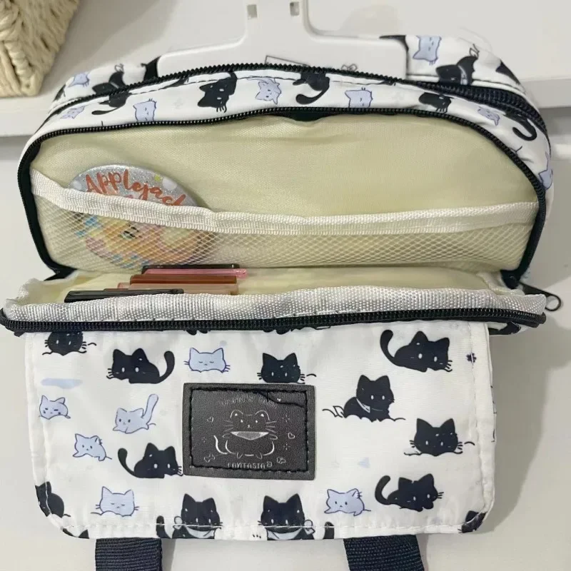 Cat Pencil Case Portable Canvas Large Capacity Stationery Storage Pouch Multi-functional Pen Bag Student Gift Back To School