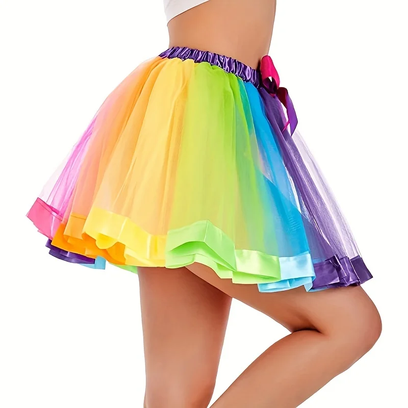 Gonna Tutu arcobaleno da donna gonna in Tulle a strati ragazze costumi colorati di Halloween Tutu