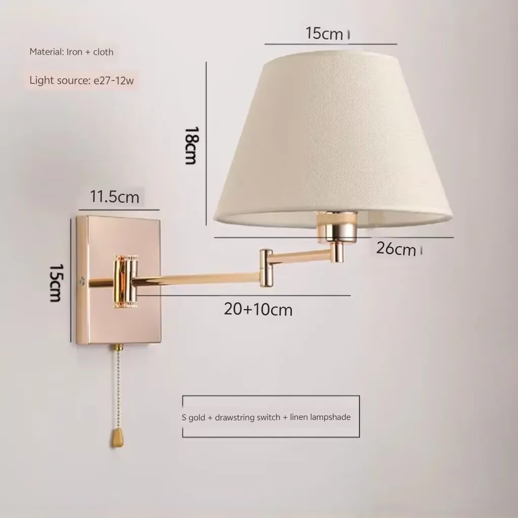 Household folding rocker wall lamp, creative bedroom bedside lamp, pull string background wall lamp