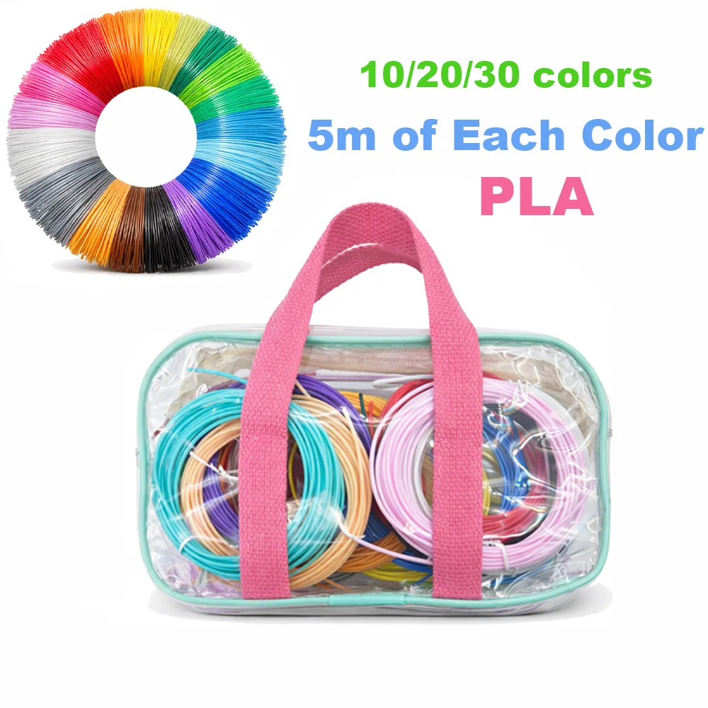 PLA 3D Pen Filament Refills 1.75mm Multicolor 10/20/30 Colors 5m Each Color 3D Printing Pen PLA Filament Refill Kit with Storage