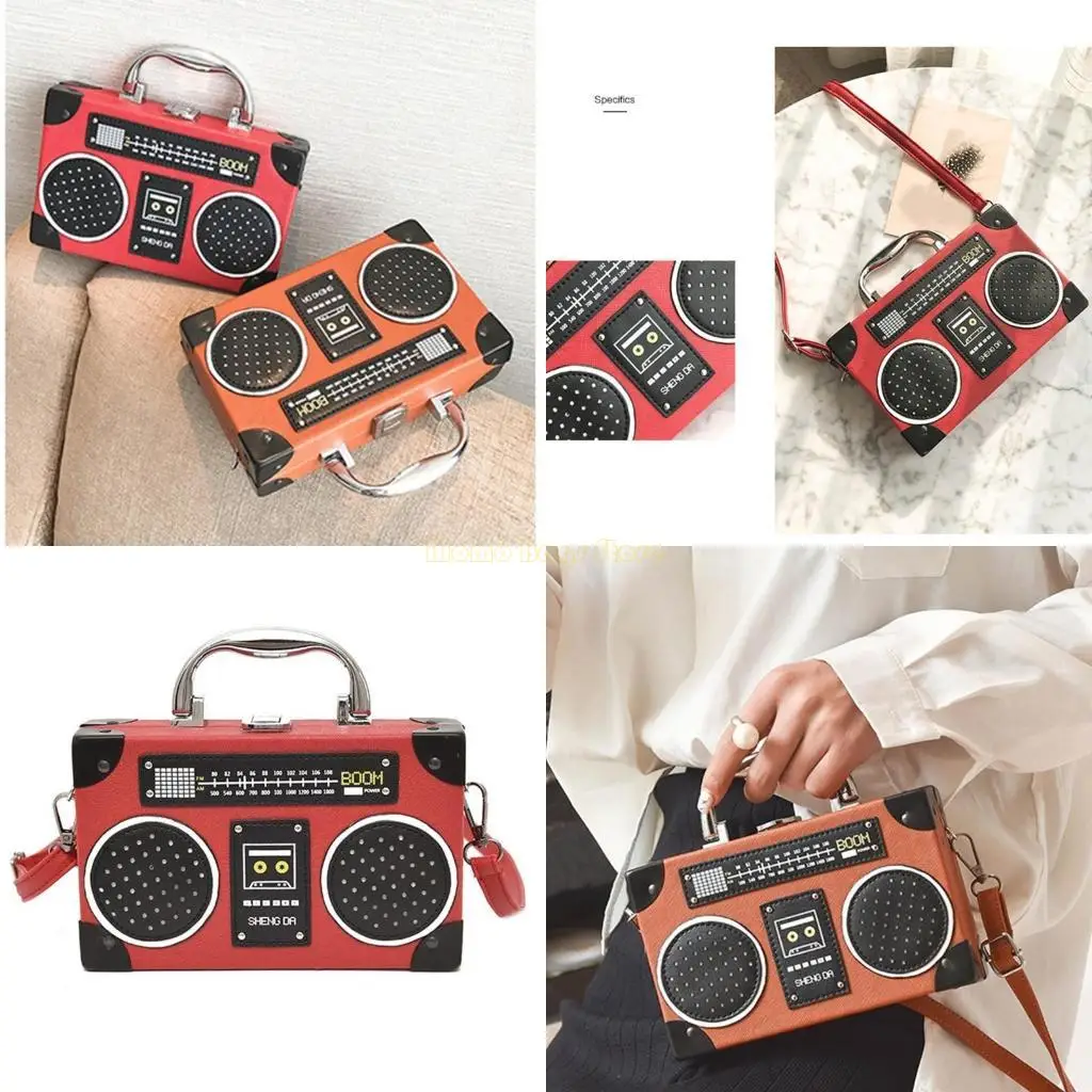 

X90D Women Radio Shoulder Bag Simple Bag Creative Handbag and Purse Evening Bag PU Leather Crossbody Bag