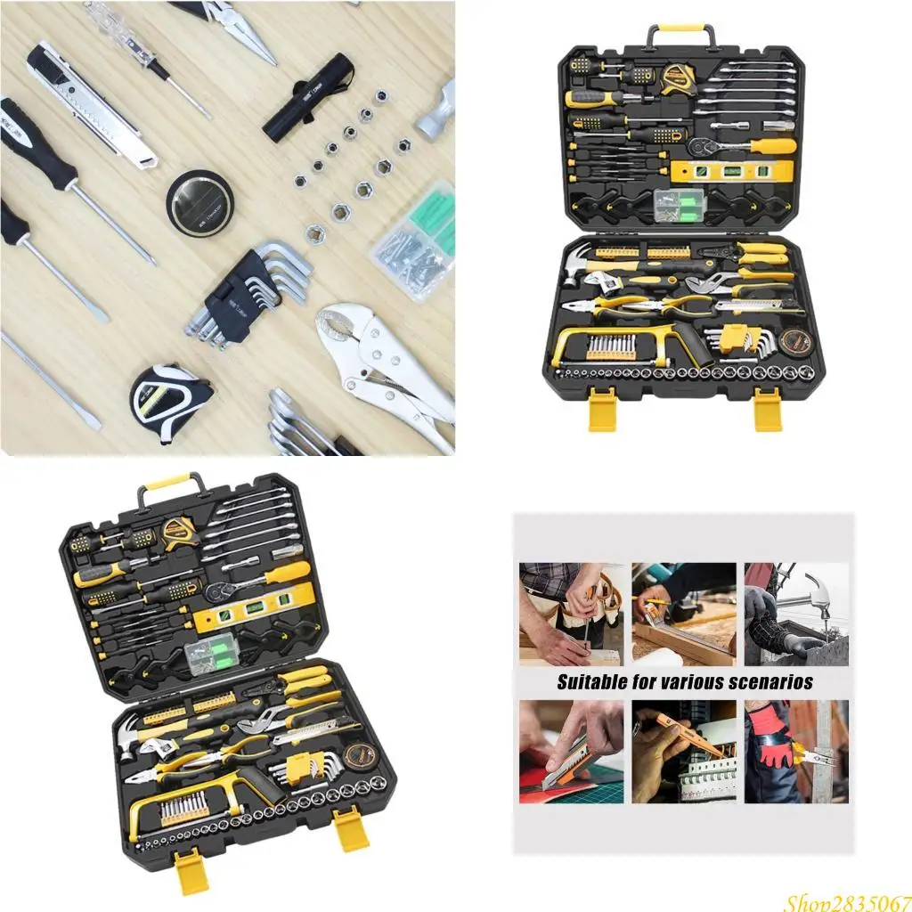Auto Repair Tool Combination Package Mixed Tool Set Assembly Hand Tool with Plastic Toolbox Storage Case 831F