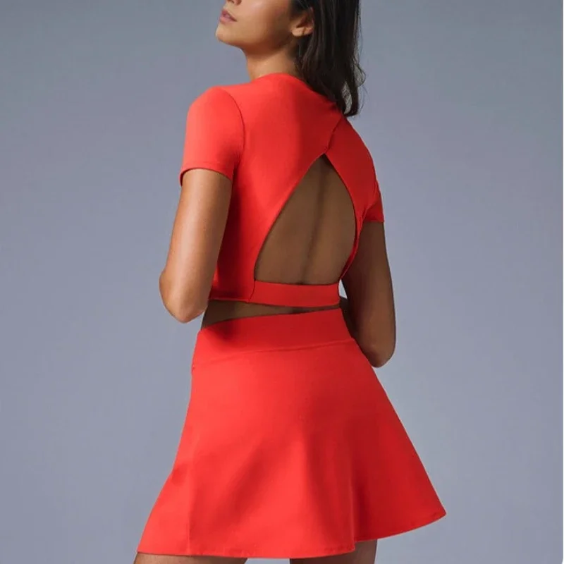 

Built-In Padding Open Back Tennis Skirt Set Quick-Dry A-Line Sports Skort with Lace-Up Detail Women’s Yoga & Workout Shorts