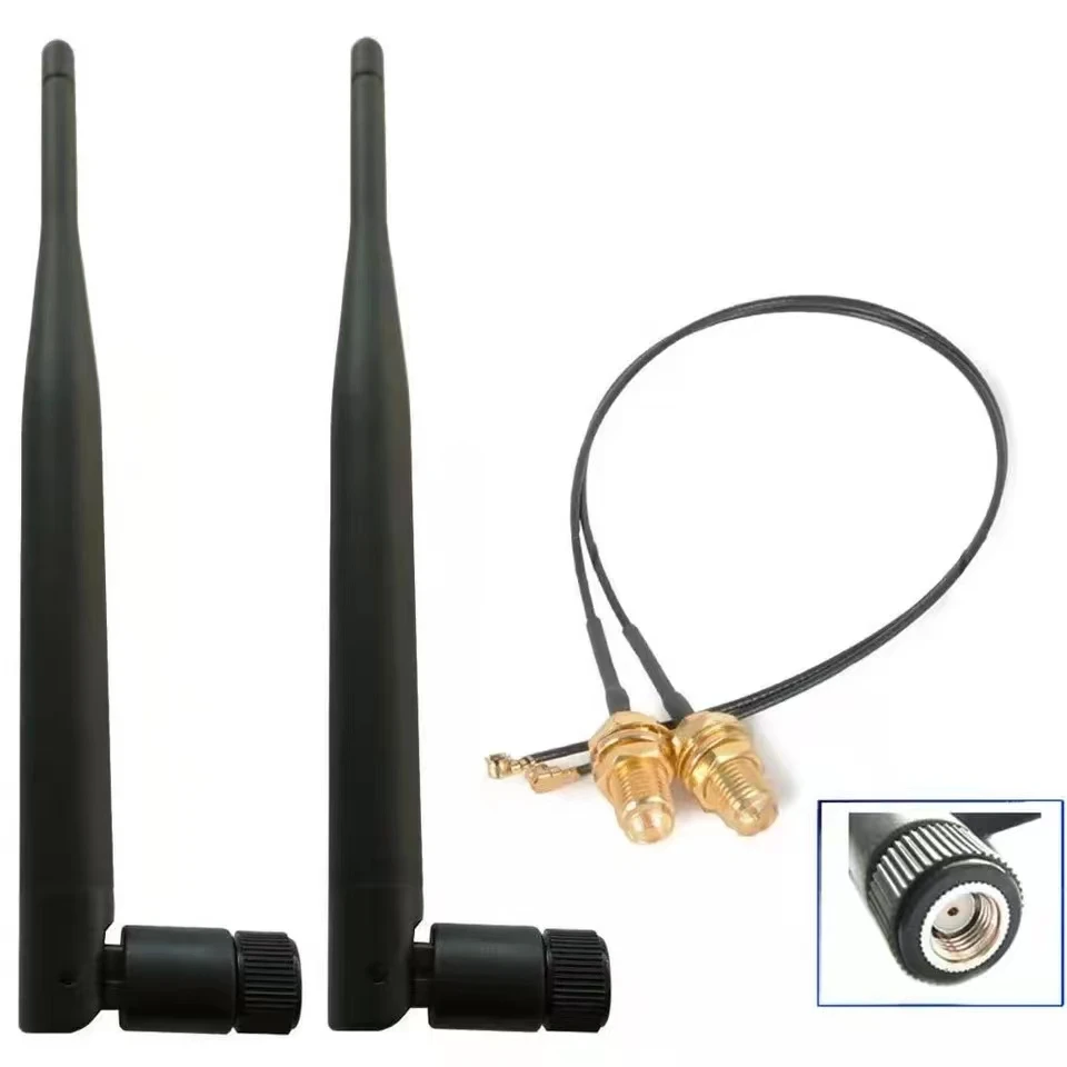 2 X5dBi 2.4GHz 5GHz Dual Band WiFi RP-SMA Antenna + 2X20cm U.fl / IPEX Cable SMA Female Head Female Pin External A