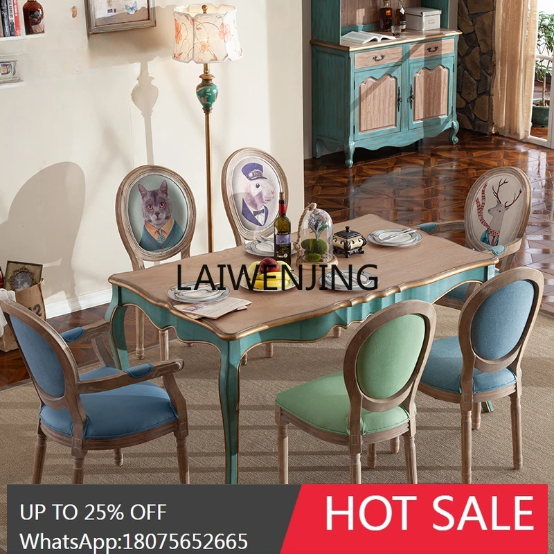 LYN American solid wood dining table and chair combination set small apartment rectangular dining table