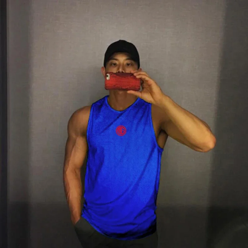

New Fitness Brand Fashion Workout Gym Mesh Tank Top Men Musculation Clothing Keep Fit Singlets Sleeveless Quick Dry Vest