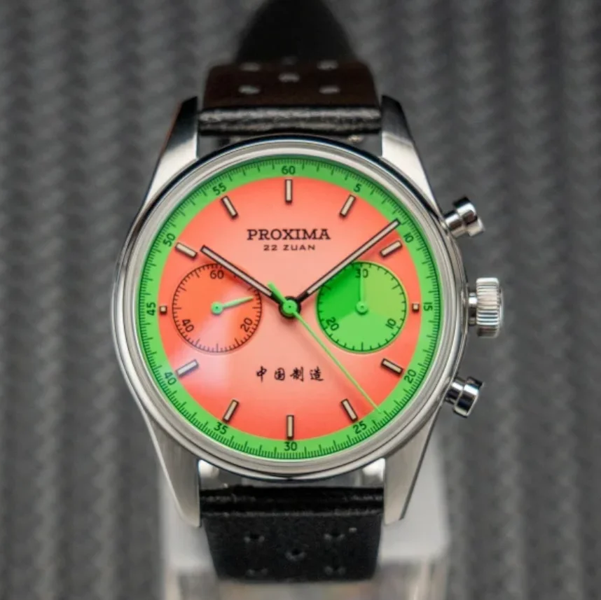 Proxima Men Chronograph Watch 39mm Manual Winding Mechanical Wristwatch 10ATM Waterproof Sapphire Mirror ST1902 Fruit Dial