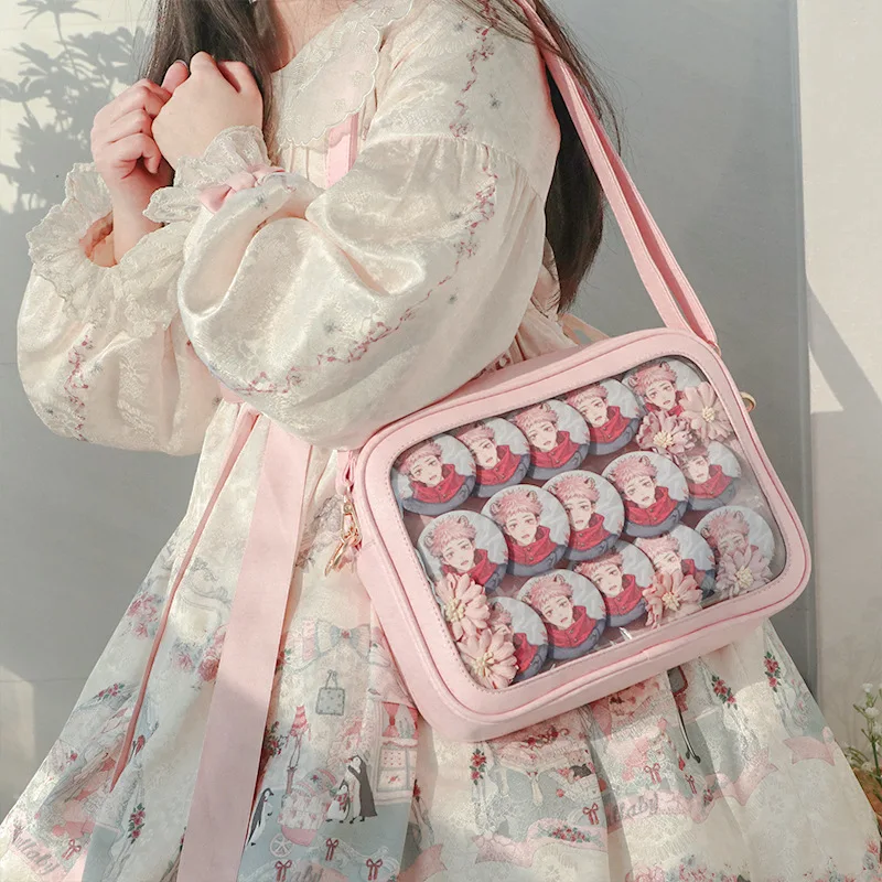 Bolso clásico Ita para mujer, bolsa de mensajero de bolsillo de PVC transparente JK Sweet Lolita, bolso de hombro y billetera de gelatina para niña, insignia